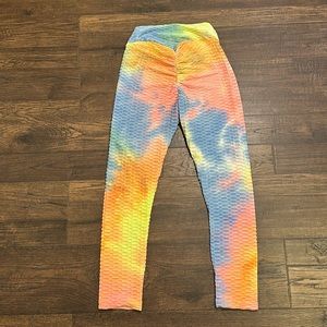 Rainbow scrunch waffle leggings
